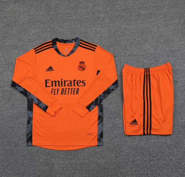 Real Madrid Goalkeeper LS Orange Soccer Kits (Shirt+Shorts) 2020/21